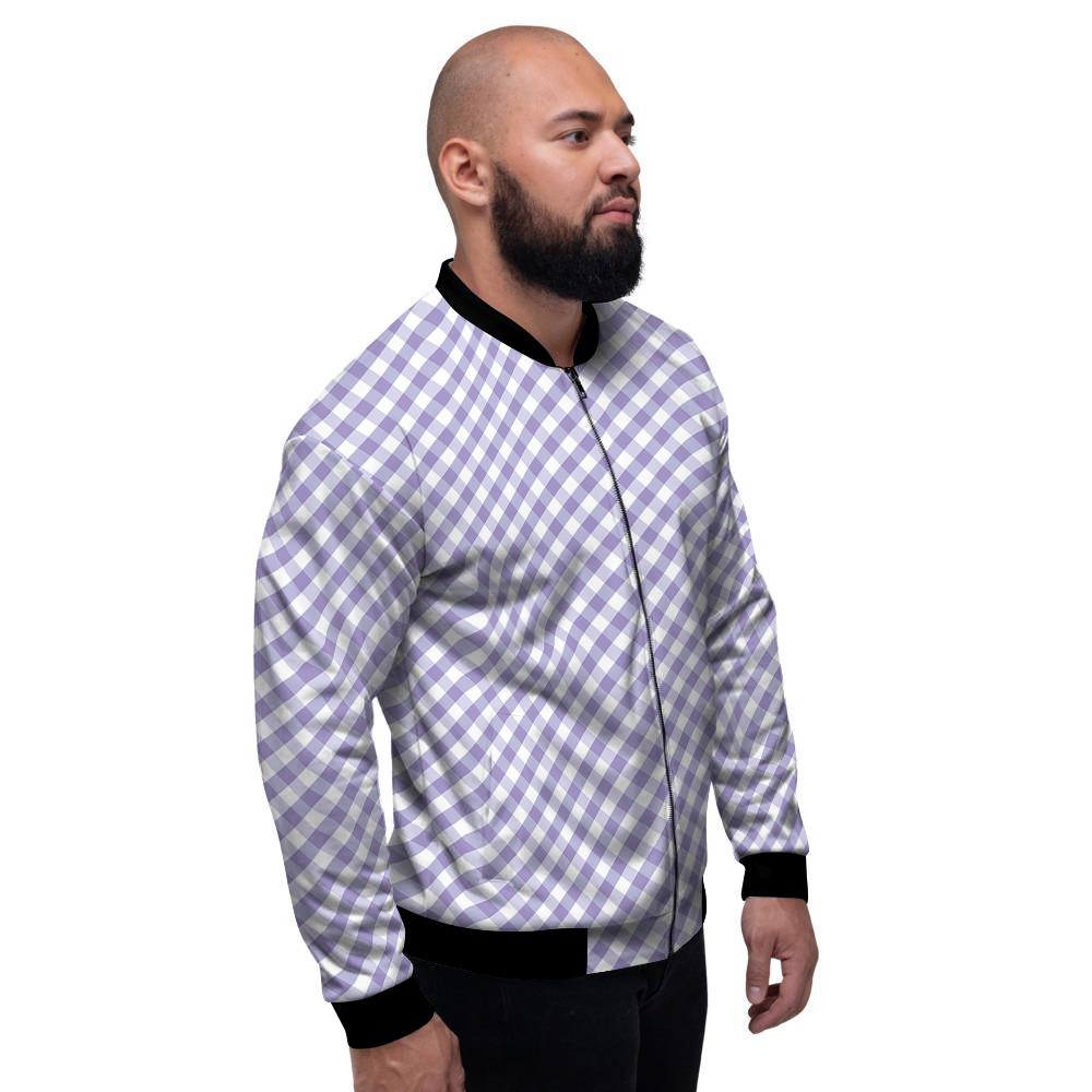Gingham White And Violet Print Pattern Men's Bomber Jacket-grizzshop