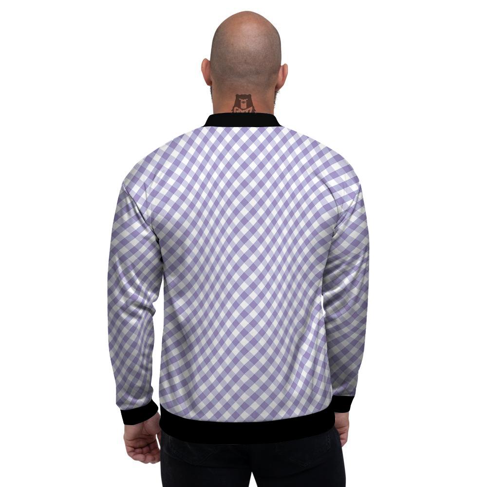 Gingham White And Violet Print Pattern Men's Bomber Jacket-grizzshop