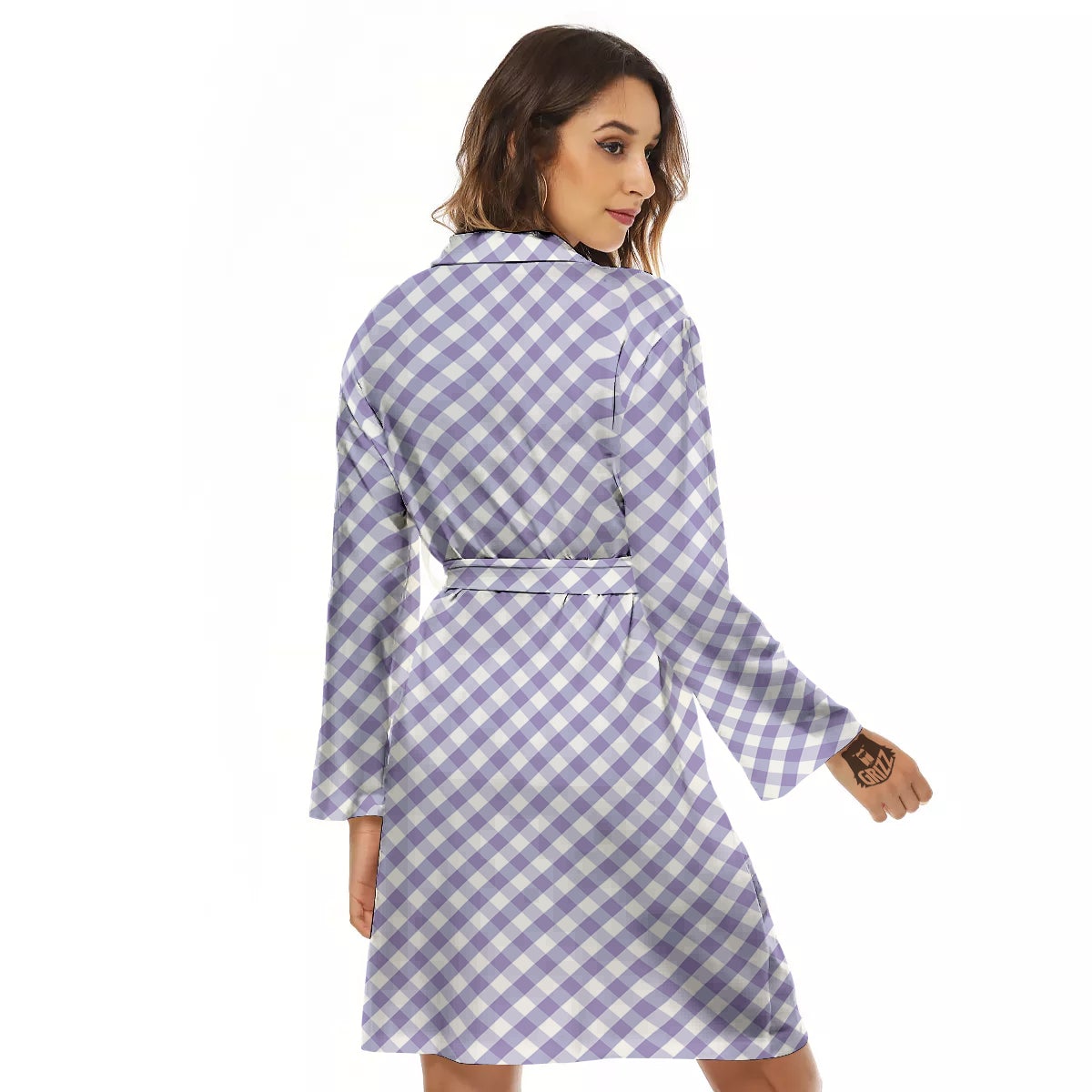 Gingham White And Violet Print Pattern Women's Robe-grizzshop