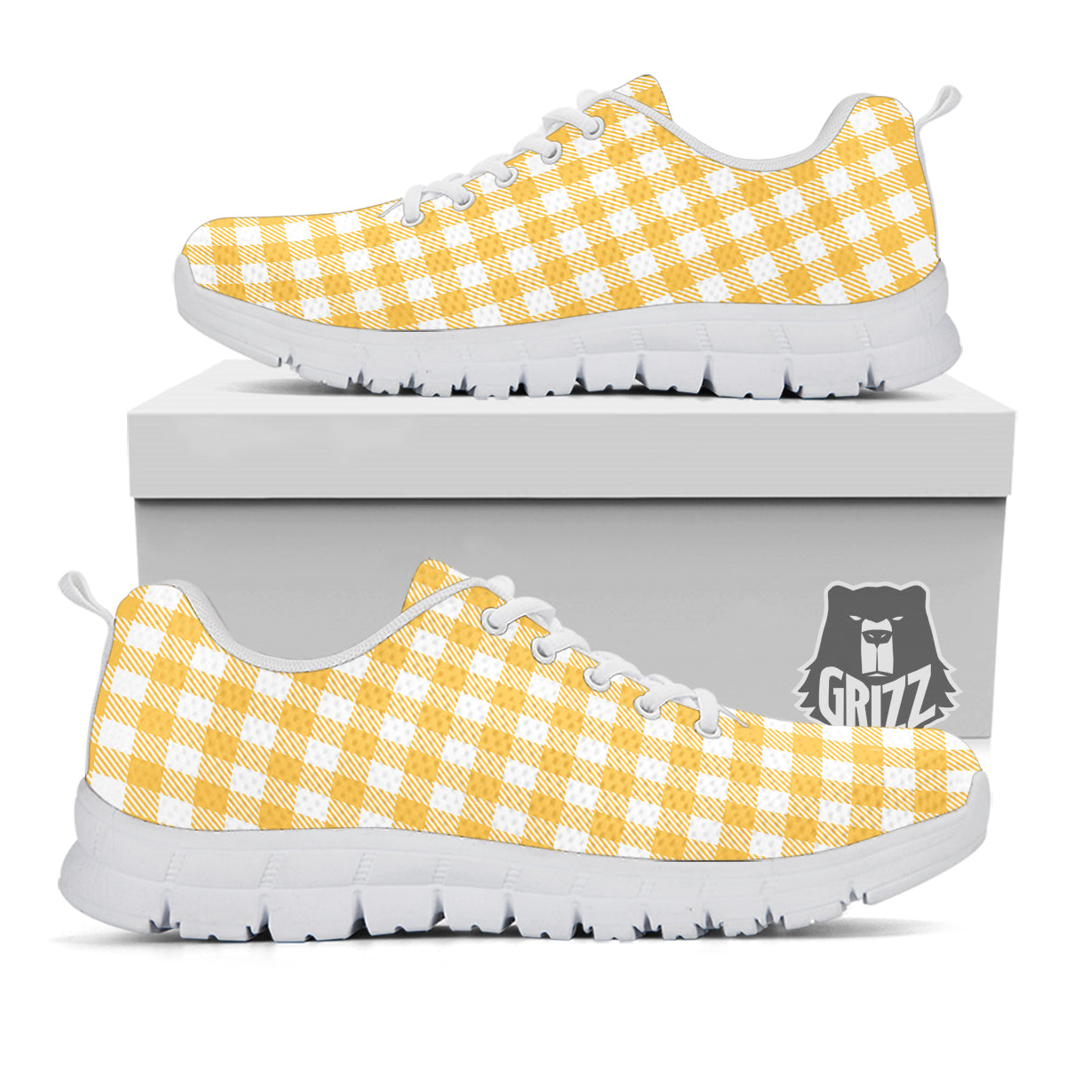 Gingham Yellow And White Print Pattern White Sneaker-grizzshop