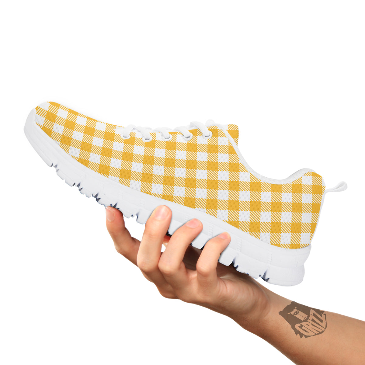 Gingham Yellow And White Print Pattern White Sneaker-grizzshop