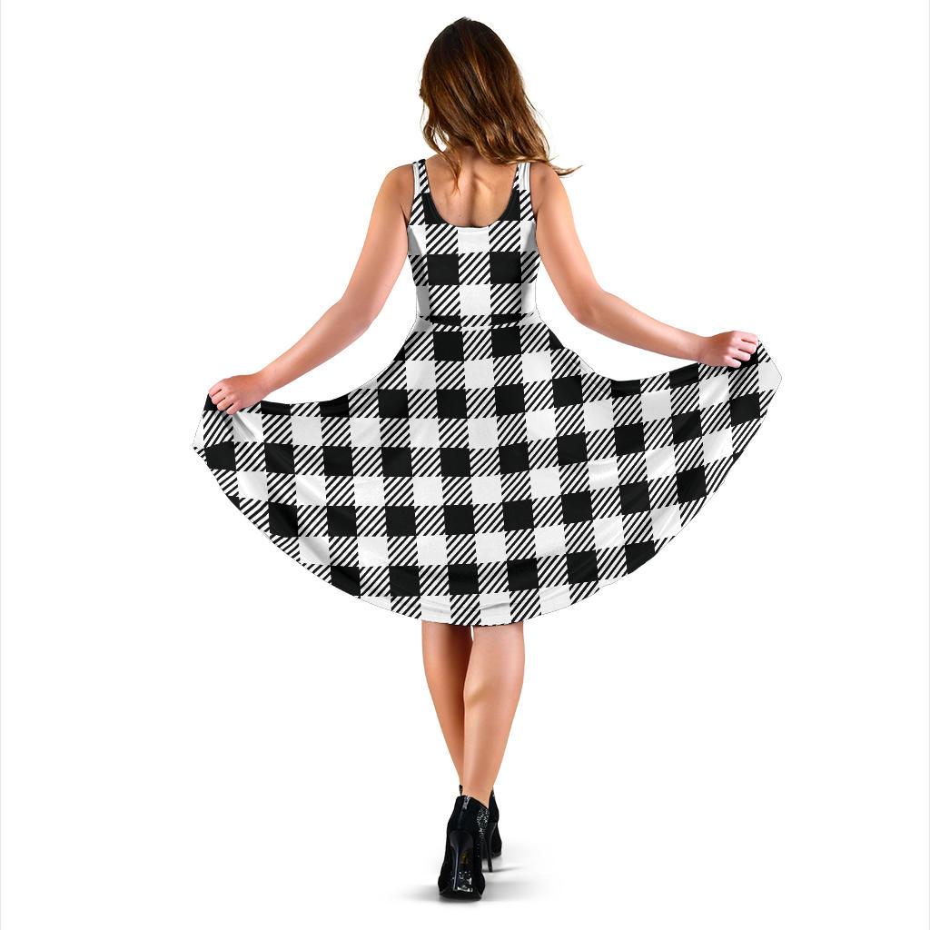 Gingham Black Pattern Print Dress-grizzshop