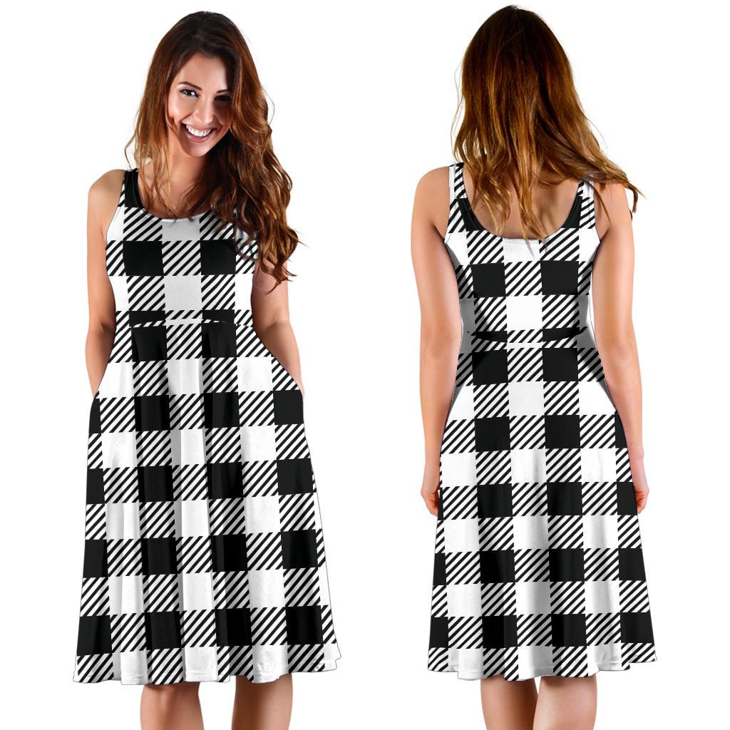 Gingham Black Pattern Print Dress-grizzshop