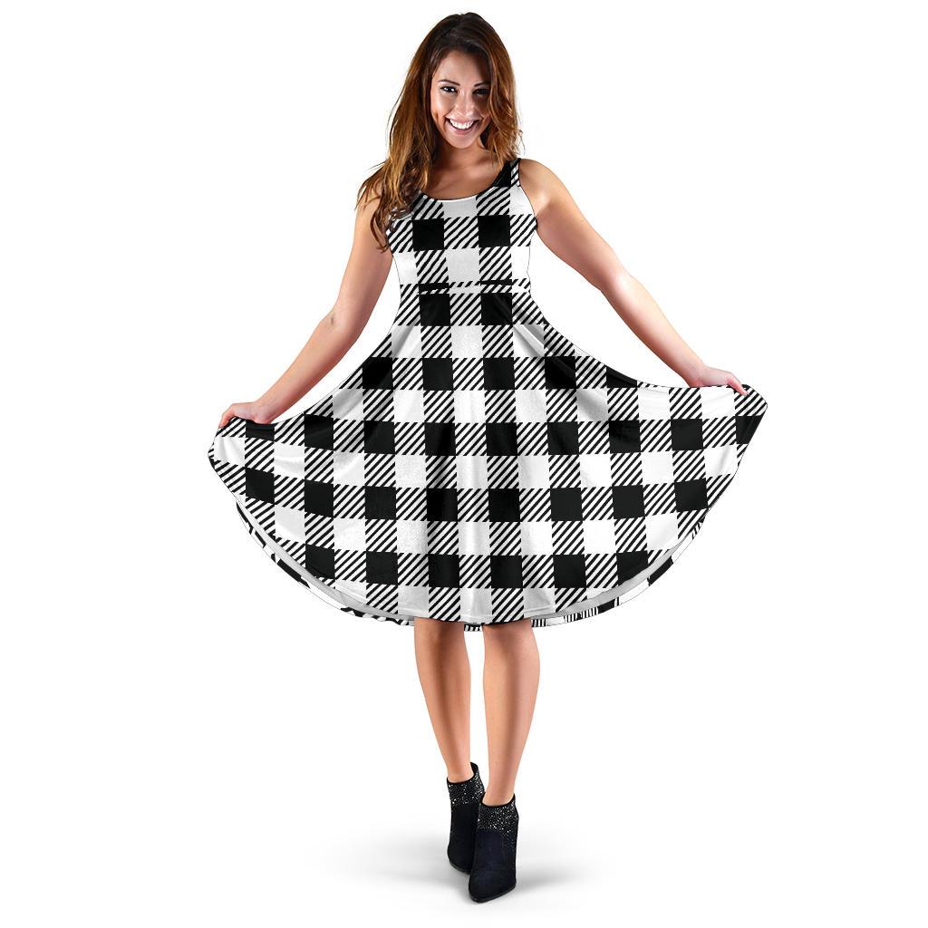 Gingham Black Pattern Print Dress-grizzshop