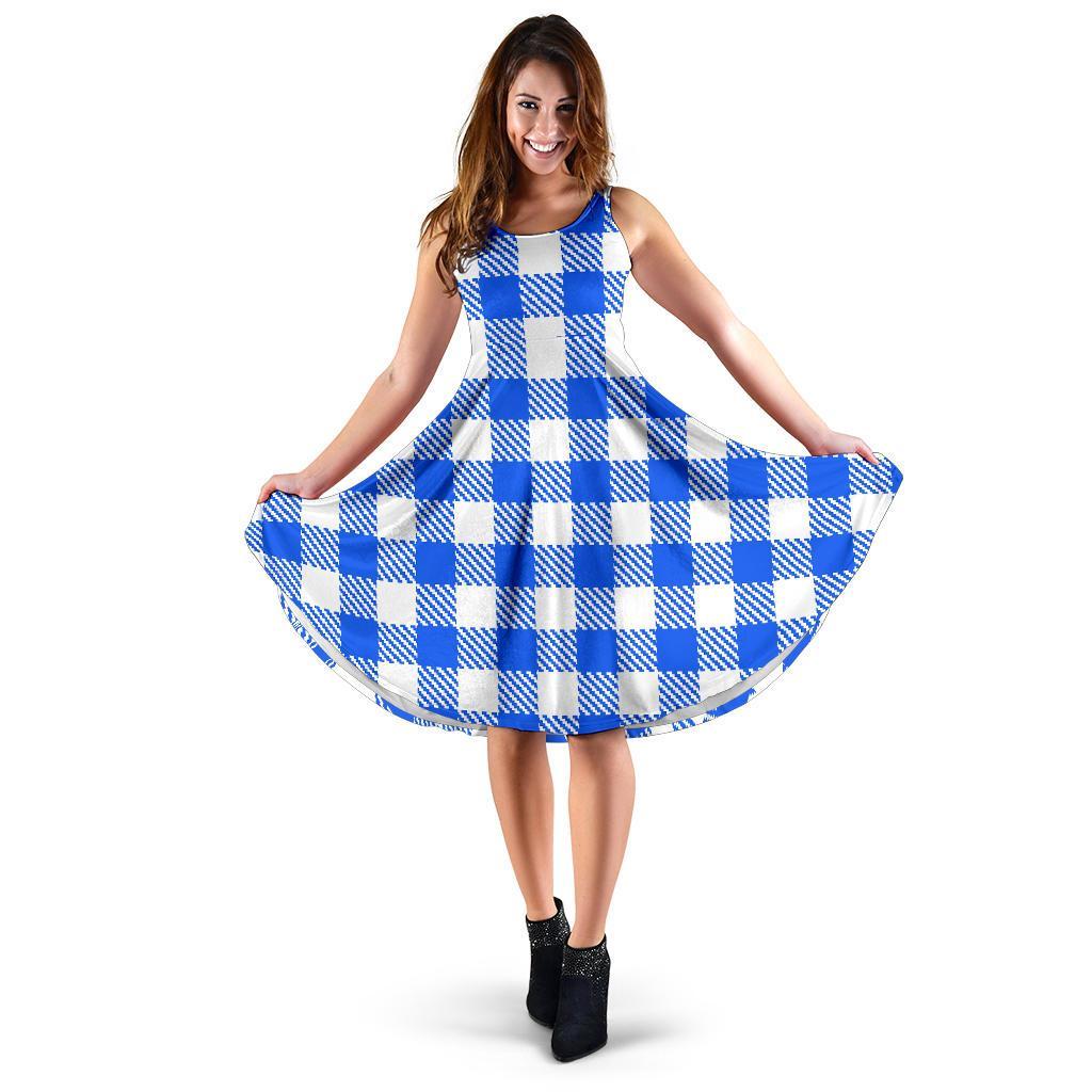 Gingham Blue Pattern Print Dress-grizzshop