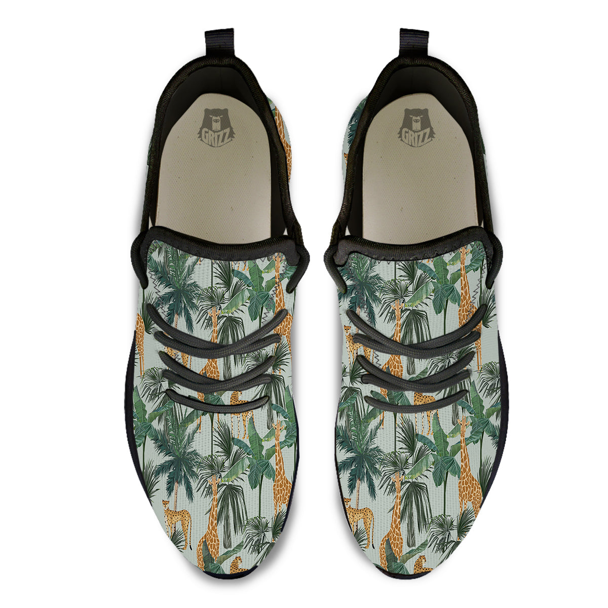 Giraffe And Leopard Vintage Print Pattern Black Athletic Shoes-grizzshop