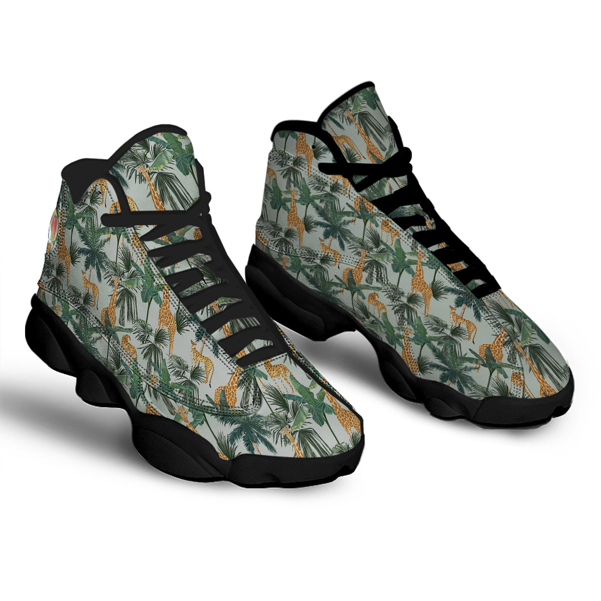 Giraffe And Leopard Vintage Print Pattern Black Basketball Shoes-grizzshop