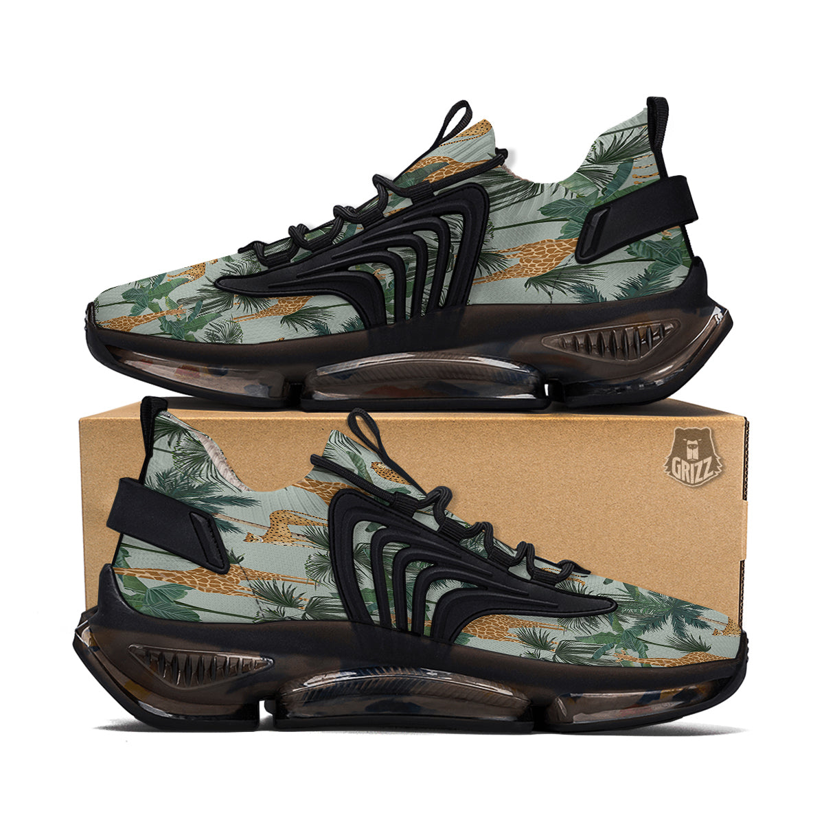 Giraffe And Leopard Vintage Print Pattern Black Gym Shoes-grizzshop