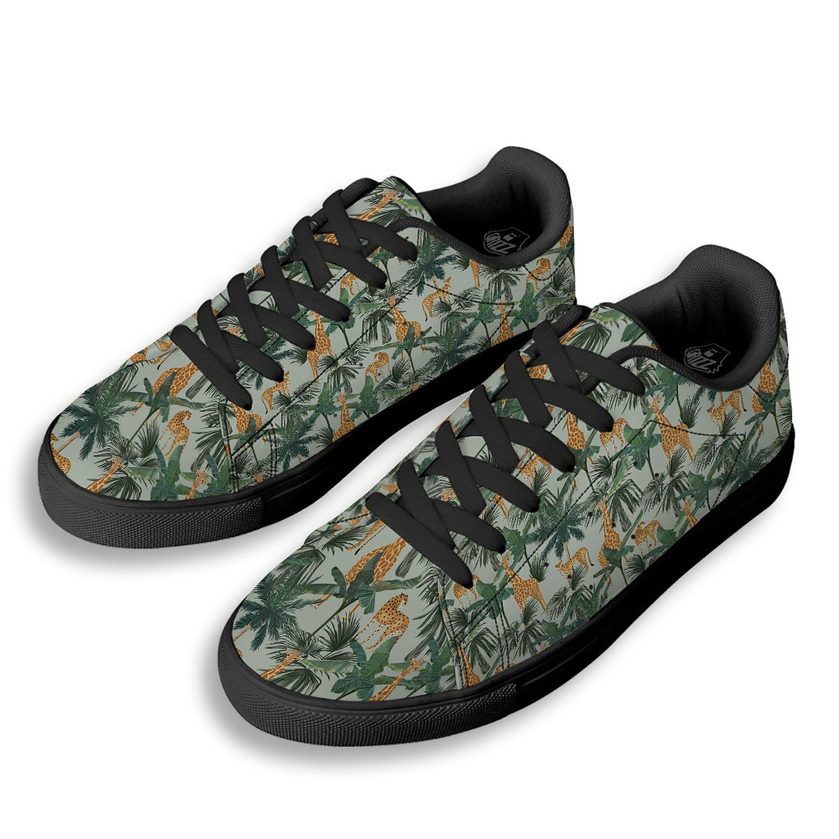 Giraffe And Leopard Vintage Print Pattern Black Low Top Sneakers-grizzshop