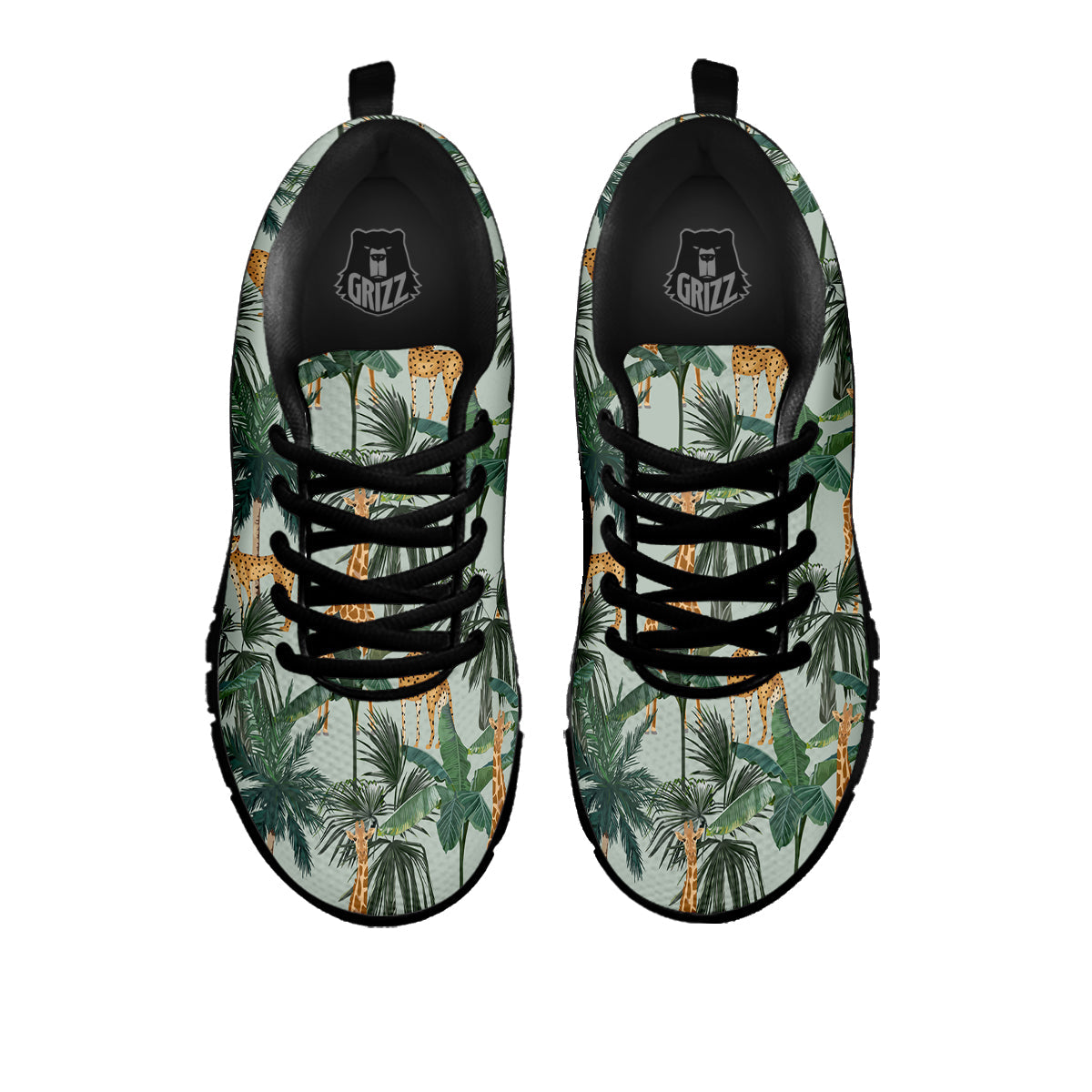 Giraffe And Leopard Vintage Print Pattern Black Sneaker-grizzshop