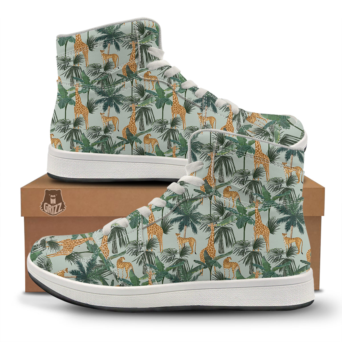 Giraffe And Leopard Vintage Print Pattern High Top Sneakers-grizzshop