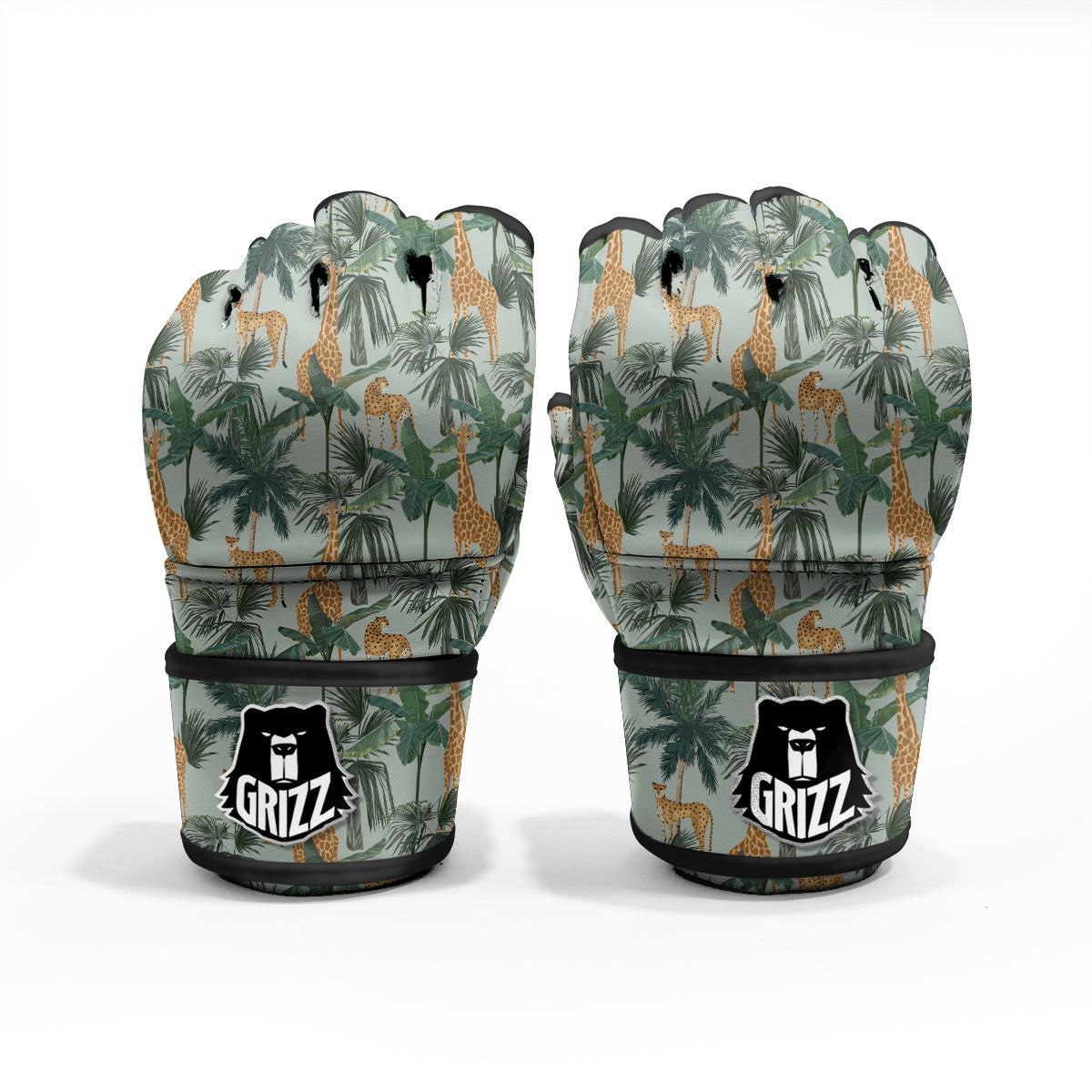 Giraffe And Leopard Vintage Print Pattern MMA Gloves-grizzshop