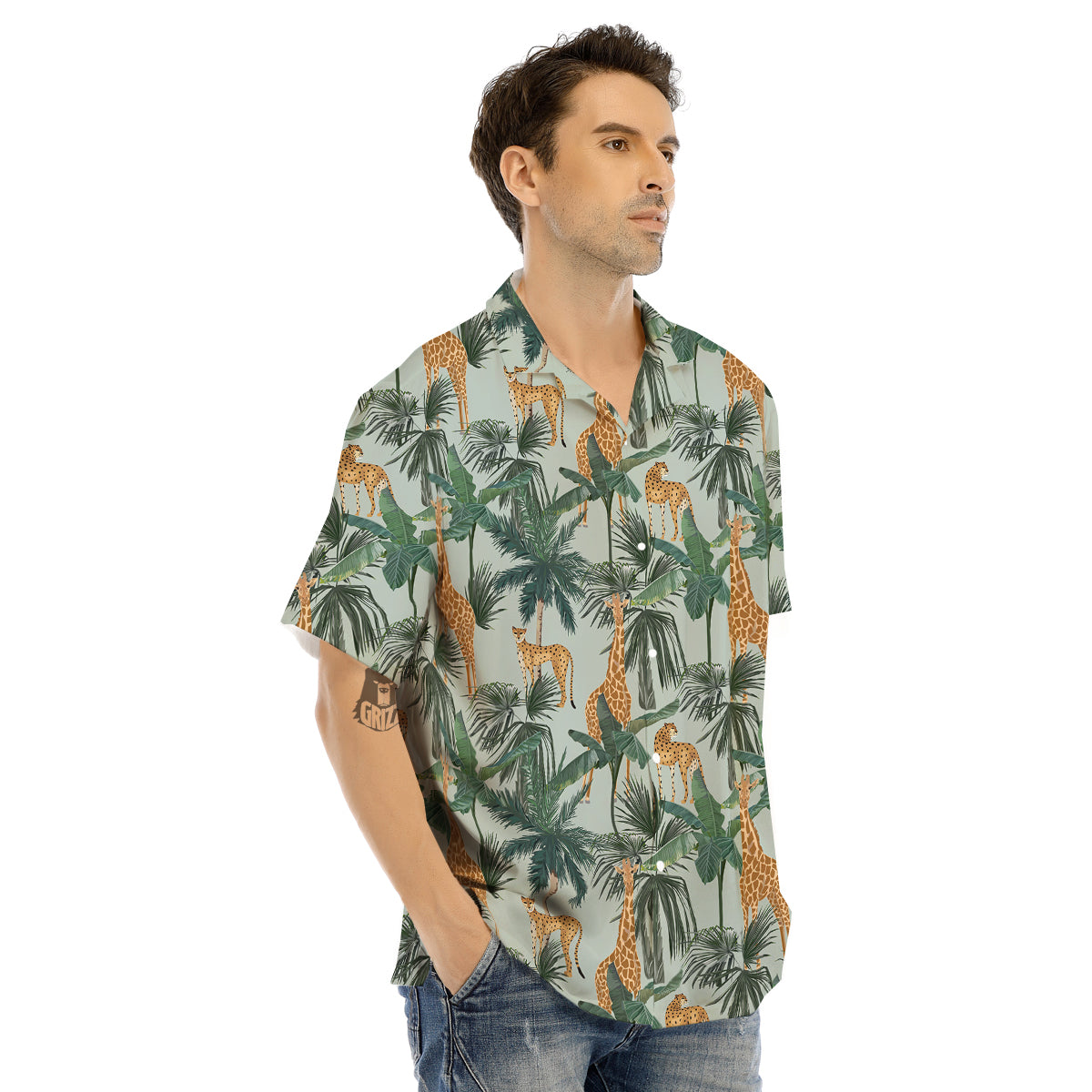 Giraffe And Leopard Vintage Print Pattern Men's Hawaiian Shirt-grizzshop