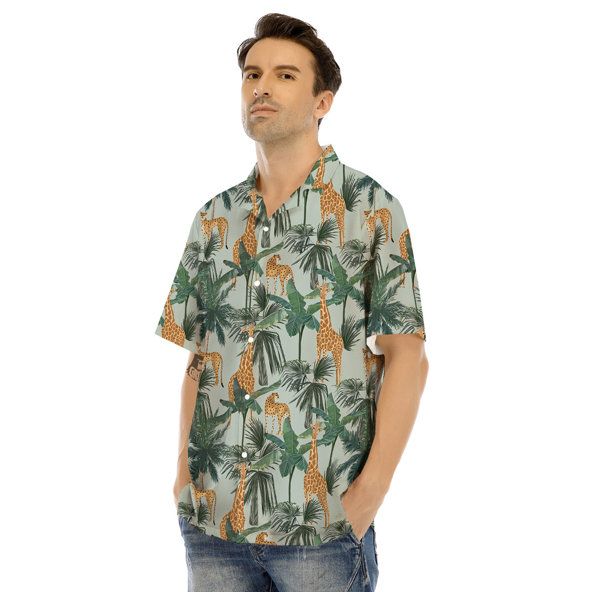 Giraffe And Leopard Vintage Print Pattern Men's Hawaiian Shirt-grizzshop