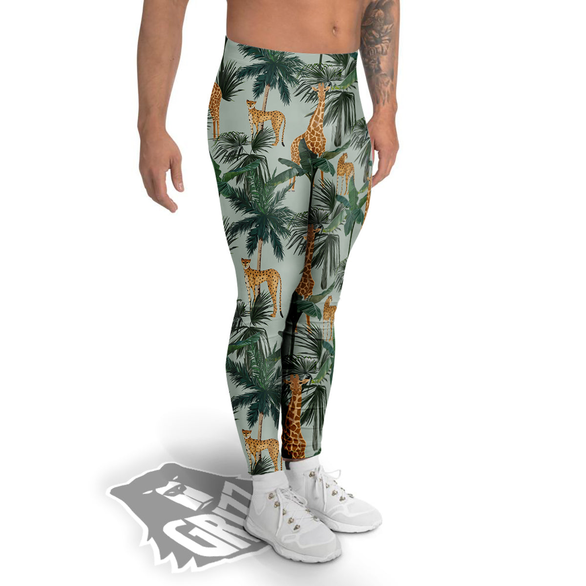 Giraffe And Leopard Vintage Print Pattern Men's Leggings-grizzshop