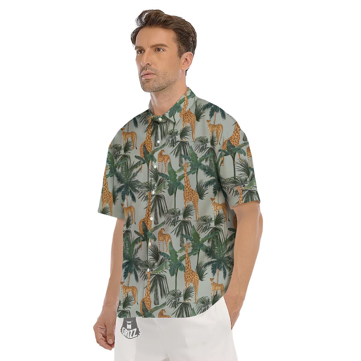 Giraffe And Leopard Vintage Print Pattern Men's Short Sleeve Shirts-grizzshop