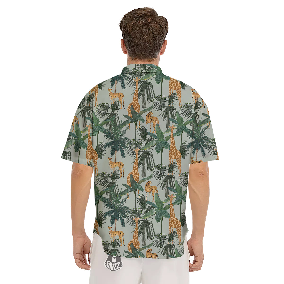 Giraffe And Leopard Vintage Print Pattern Men's Short Sleeve Shirts-grizzshop