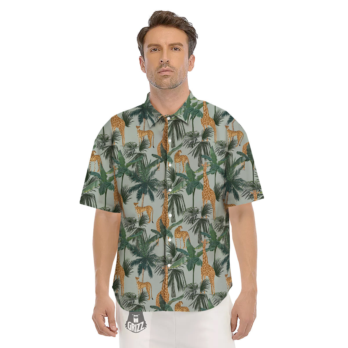 Giraffe And Leopard Vintage Print Pattern Men's Short Sleeve Shirts-grizzshop