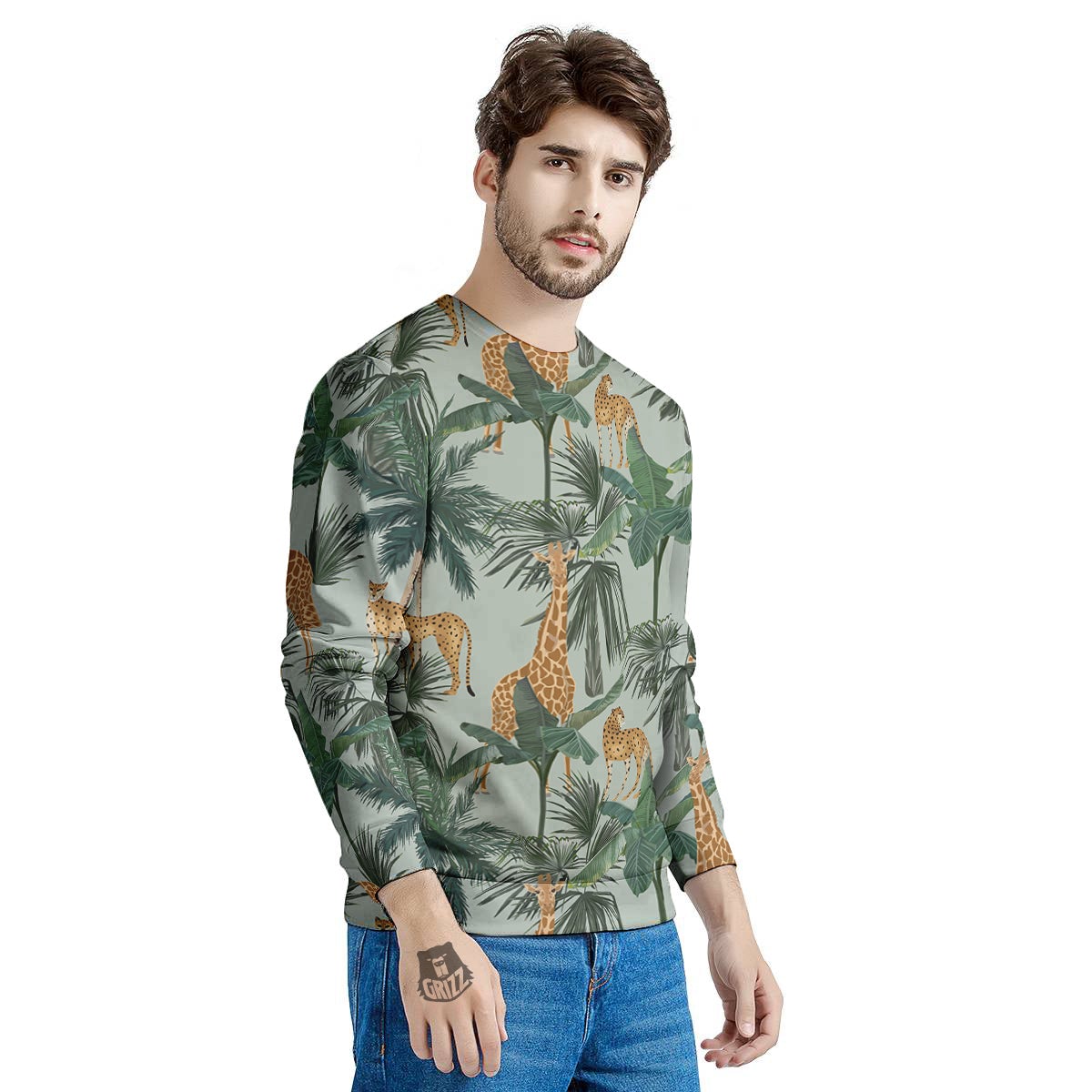 Giraffe And Leopard Vintage Print Pattern Men's Sweatshirt-grizzshop