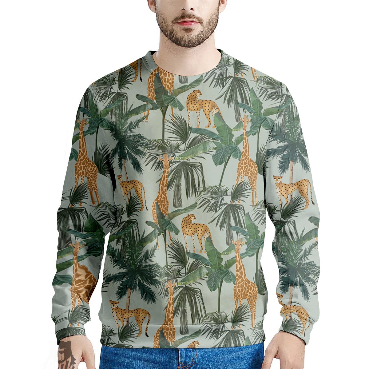 Giraffe And Leopard Vintage Print Pattern Men's Sweatshirt-grizzshop