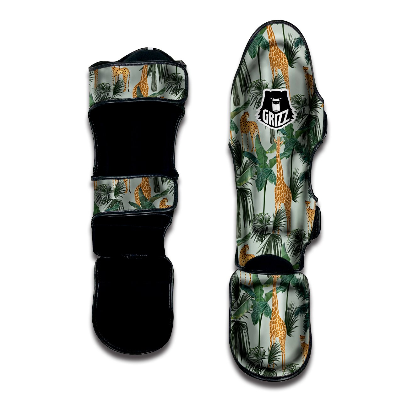 Giraffe And Leopard Vintage Print Pattern Muay Thai Shin Guards-grizzshop