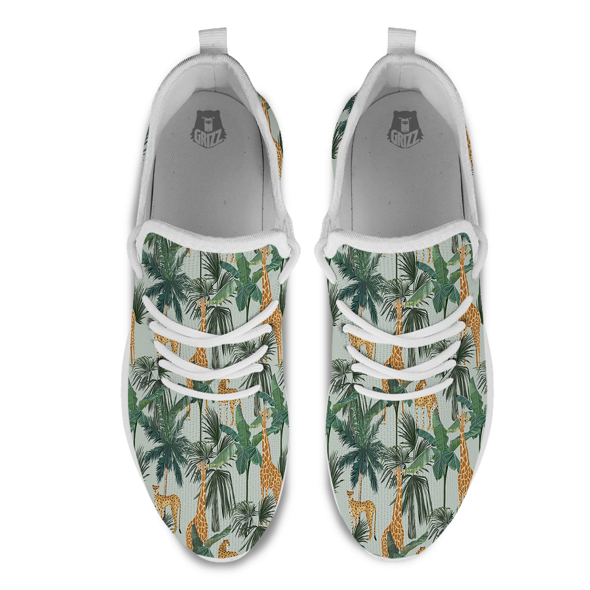 Giraffe And Leopard Vintage Print Pattern White Athletic Shoes-grizzshop