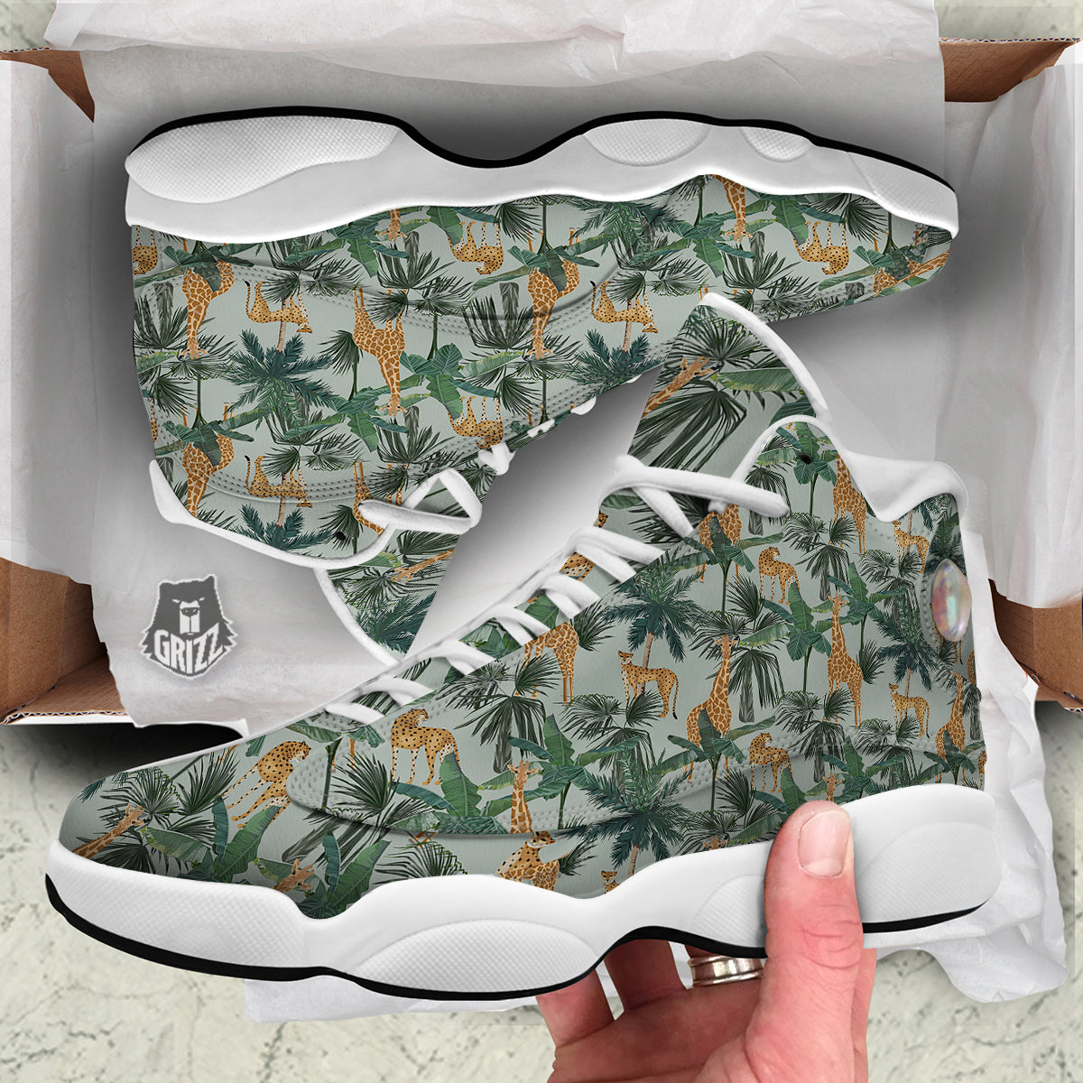 Giraffe And Leopard Vintage Print Pattern White Basketball Shoes-grizzshop