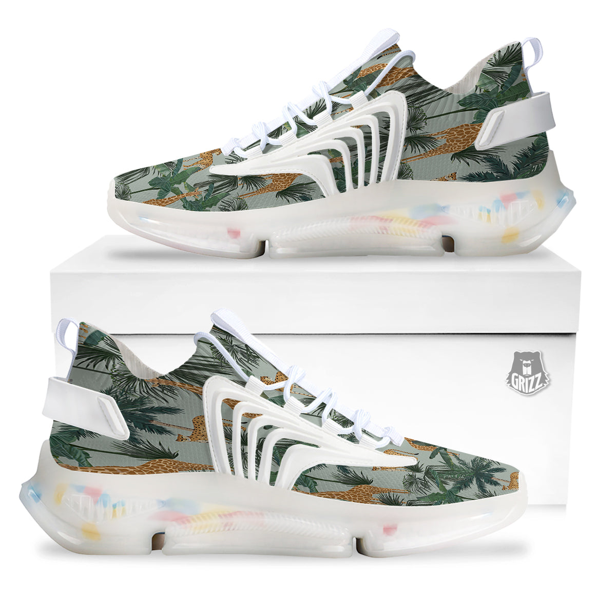 Giraffe And Leopard Vintage Print Pattern White Gym Shoes-grizzshop