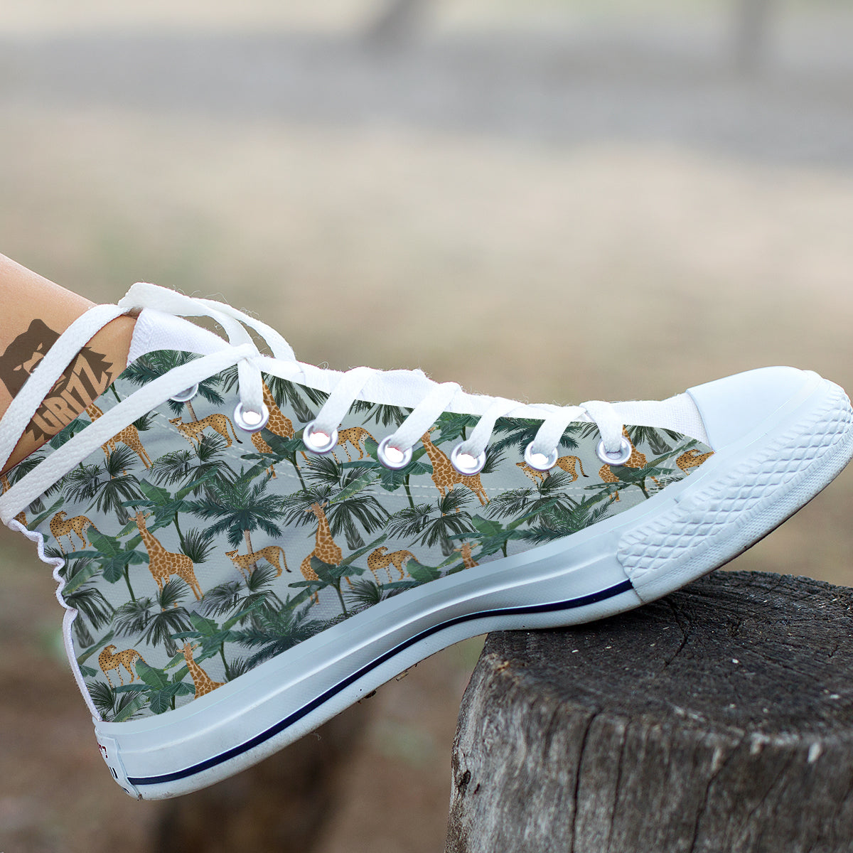 Giraffe And Leopard Vintage Print Pattern White High Top Shoes-grizzshop