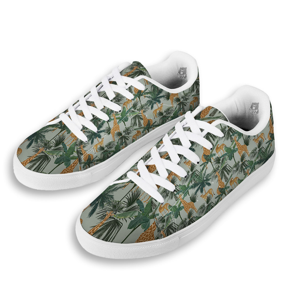 Giraffe And Leopard Vintage Print Pattern White Low Top Sneakers-grizzshop