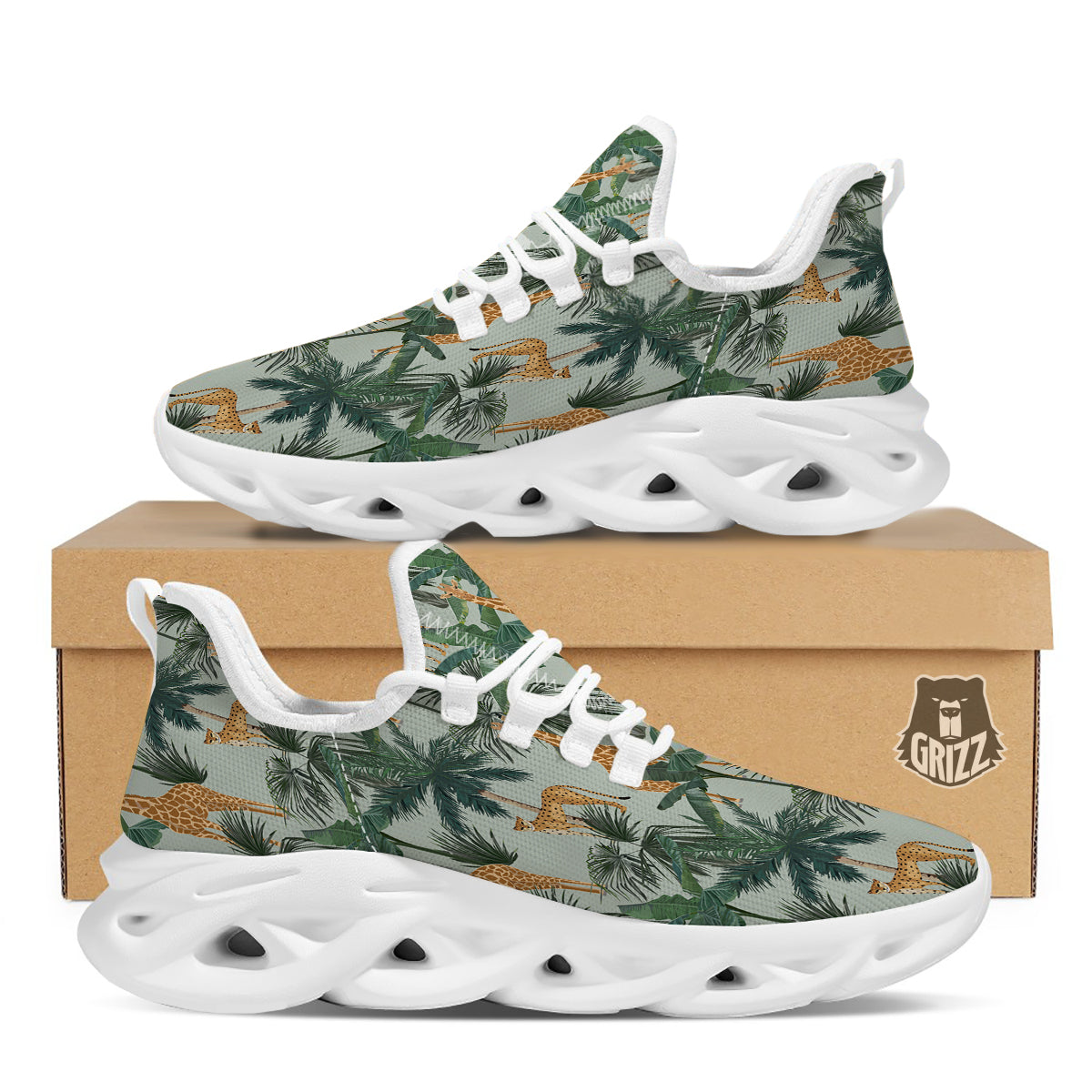 Giraffe And Leopard Vintage Print Pattern White Running Shoes-grizzshop
