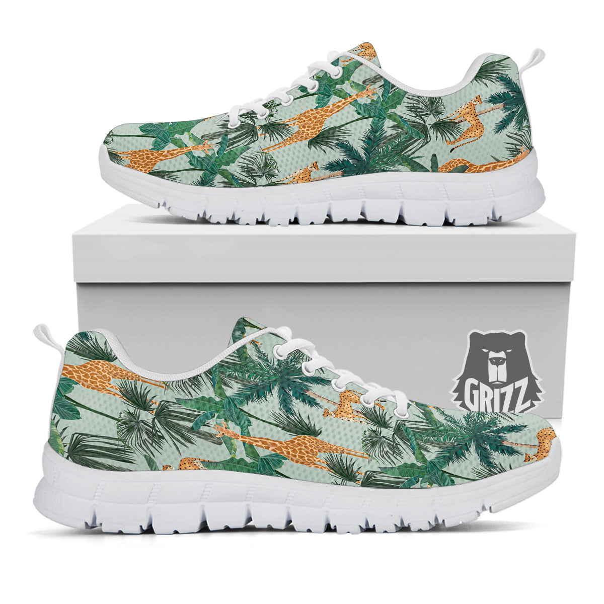 Giraffe And Leopard Vintage Print Pattern White Sneaker-grizzshop
