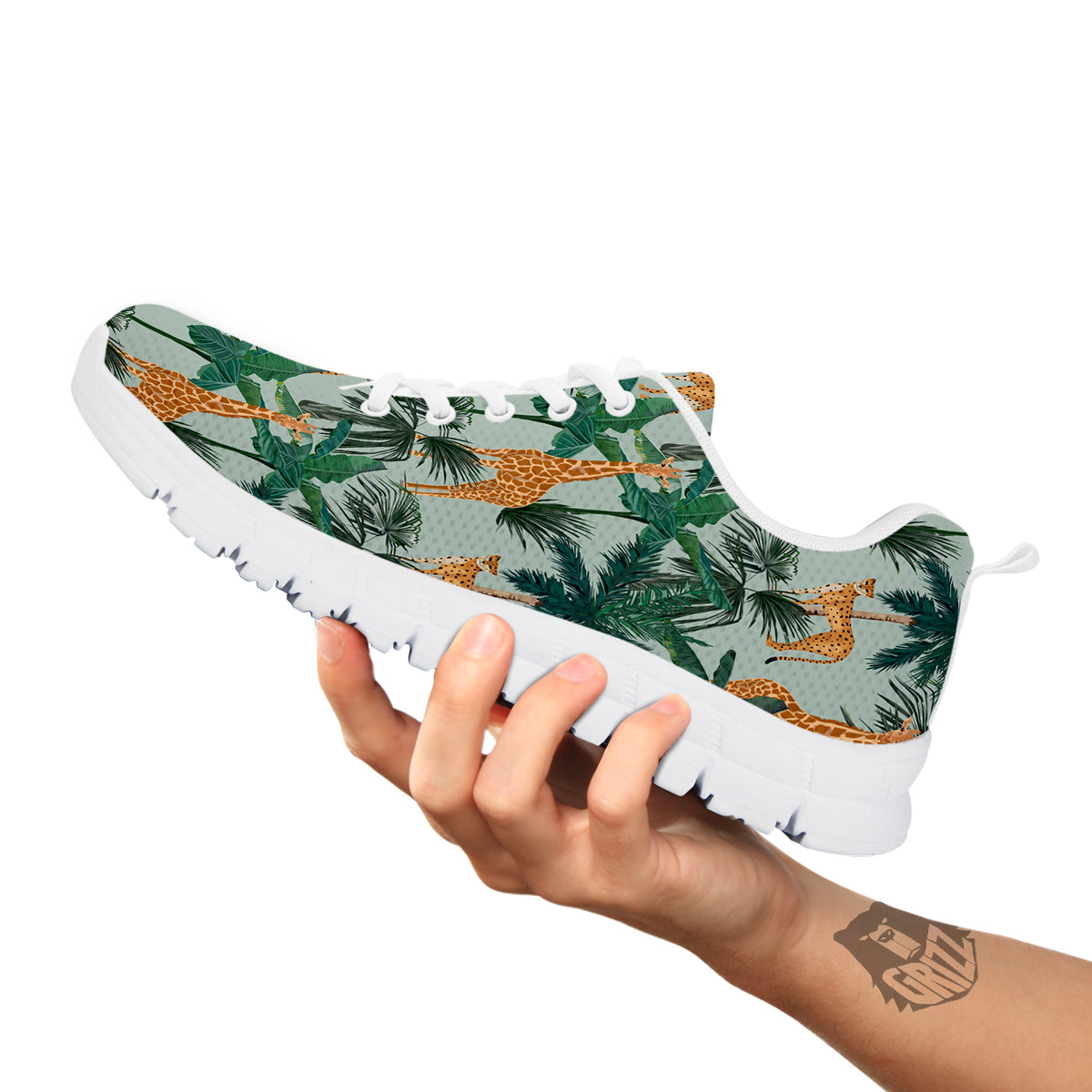 Giraffe And Leopard Vintage Print Pattern White Sneaker-grizzshop