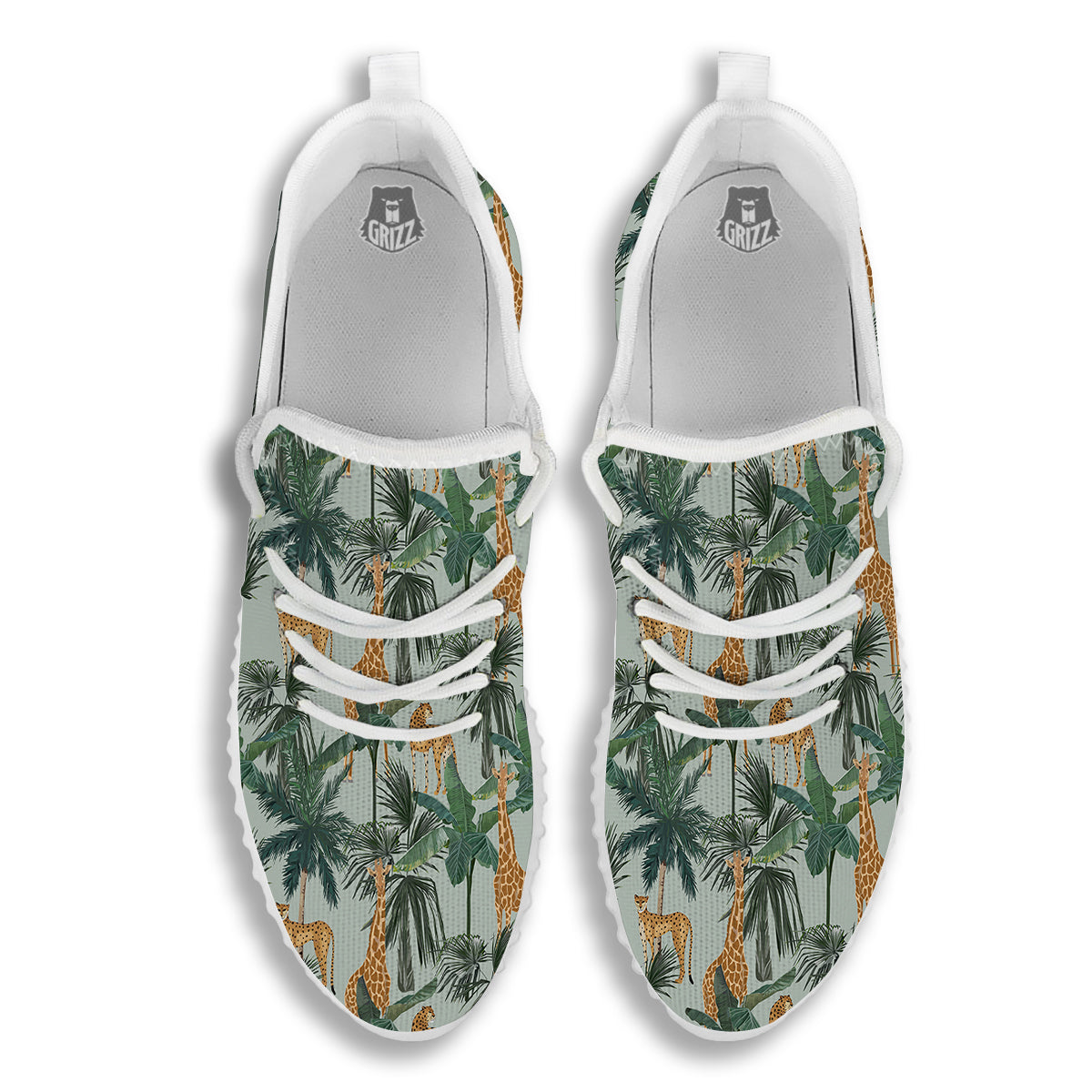Giraffe And Leopard Vintage Print Pattern White Walking Shoes-grizzshop