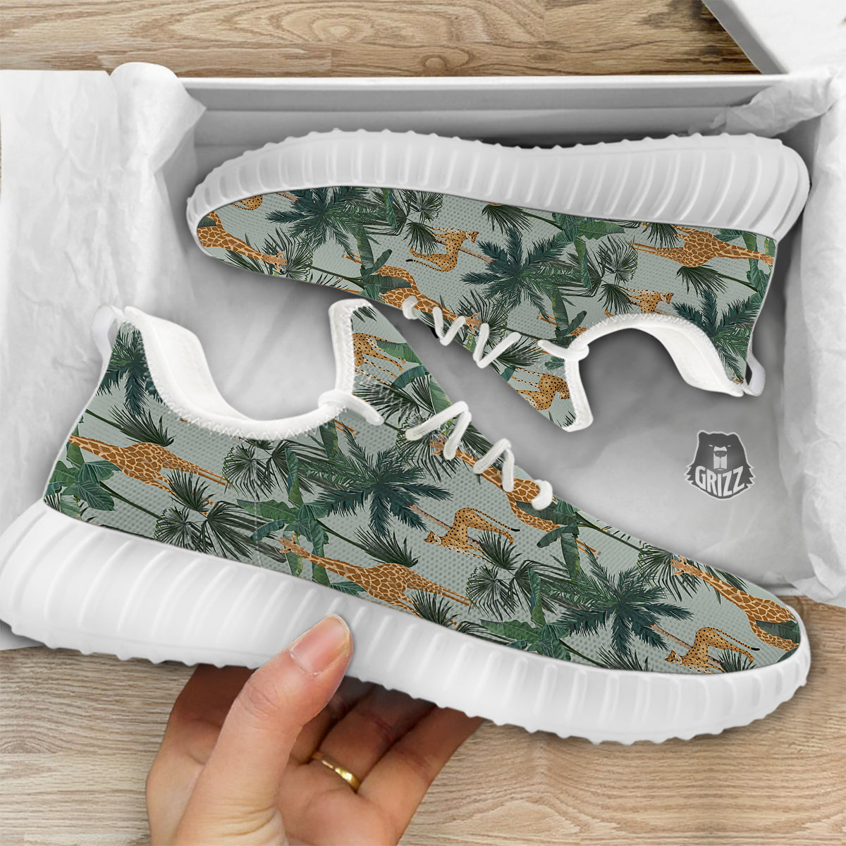 Giraffe And Leopard Vintage Print Pattern White Walking Shoes-grizzshop