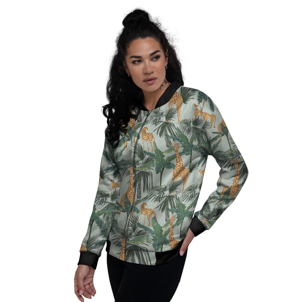 Giraffe And Leopard Vintage Print Pattern Women's Bomber Jacket-grizzshop