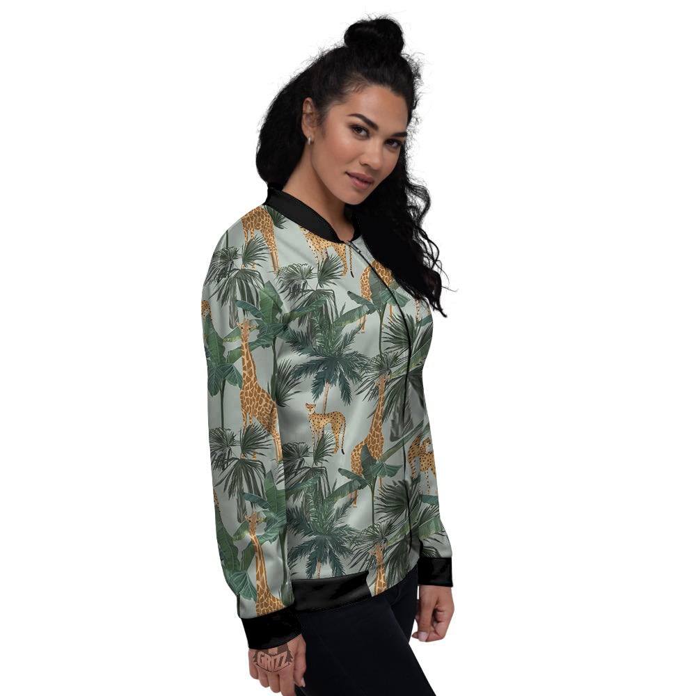 Giraffe And Leopard Vintage Print Pattern Women's Bomber Jacket-grizzshop
