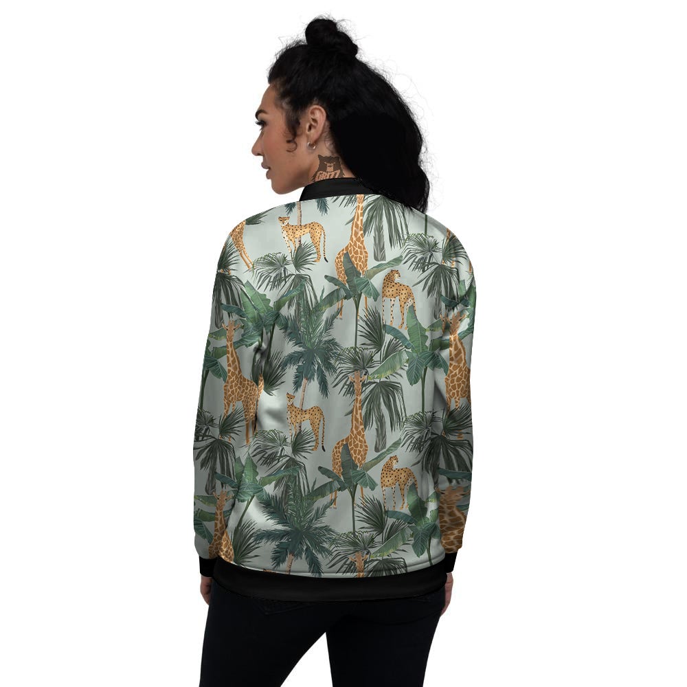 Giraffe And Leopard Vintage Print Pattern Women's Bomber Jacket-grizzshop