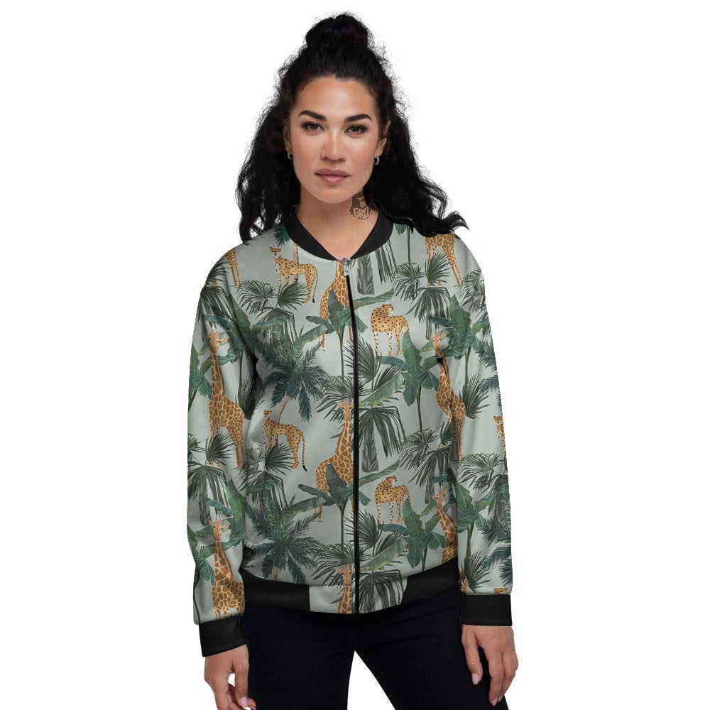 Giraffe And Leopard Vintage Print Pattern Women's Bomber Jacket-grizzshop