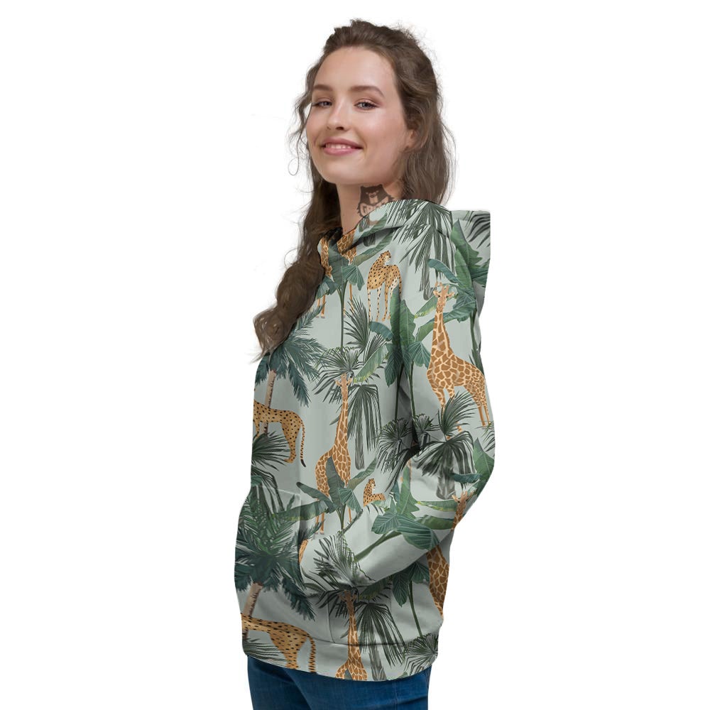 Giraffe And Leopard Vintage Print Pattern Women's Hoodie-grizzshop