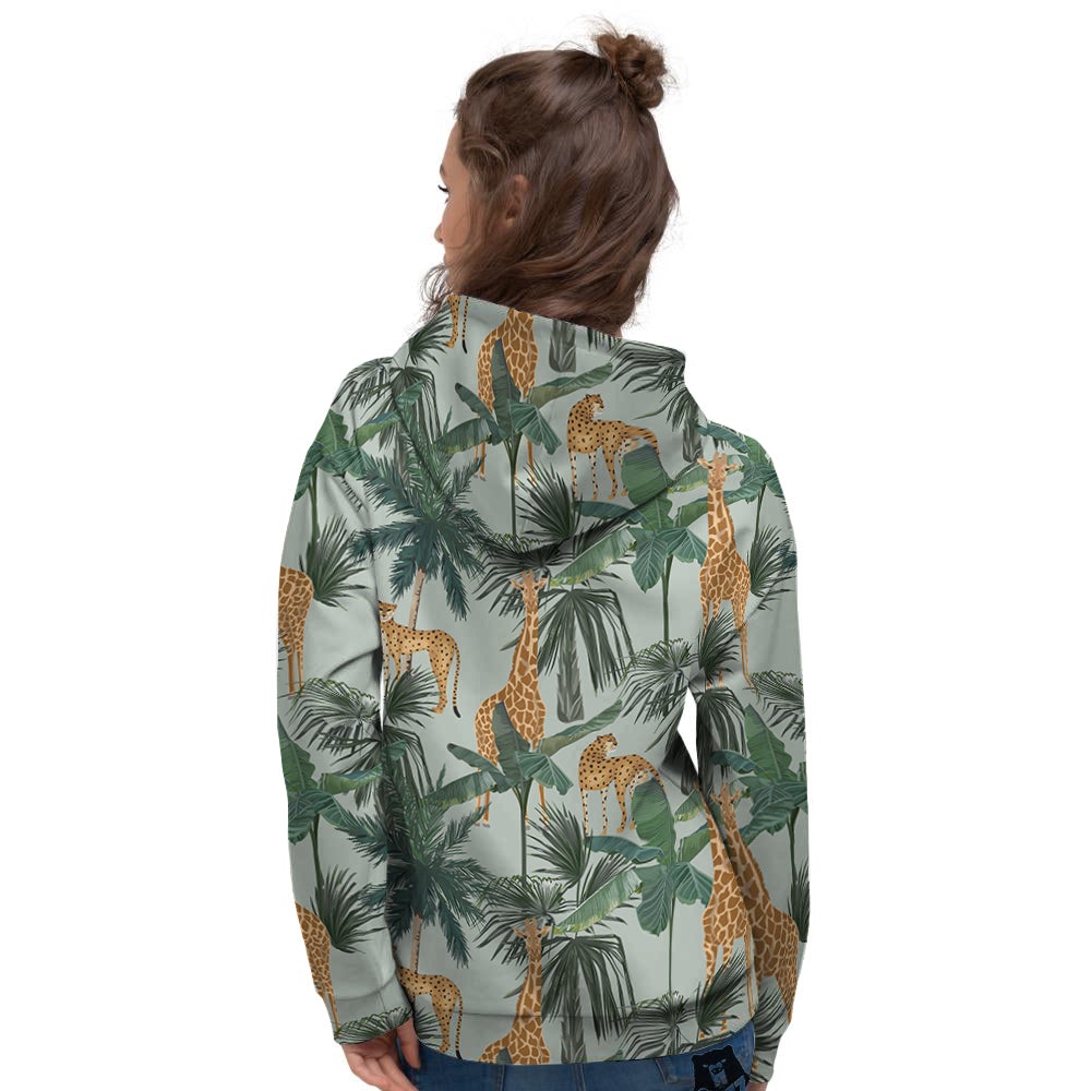 Giraffe And Leopard Vintage Print Pattern Women's Hoodie-grizzshop