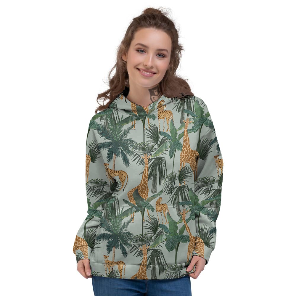Giraffe And Leopard Vintage Print Pattern Women's Hoodie-grizzshop