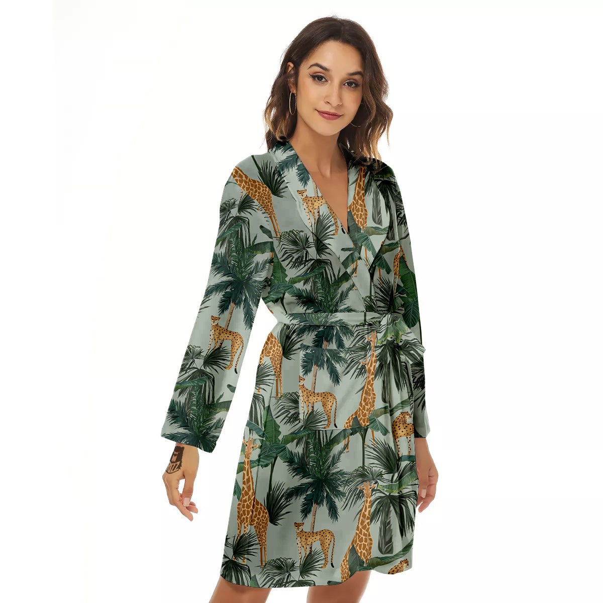 Giraffe And Leopard Vintage Print Pattern Women's Robe-grizzshop