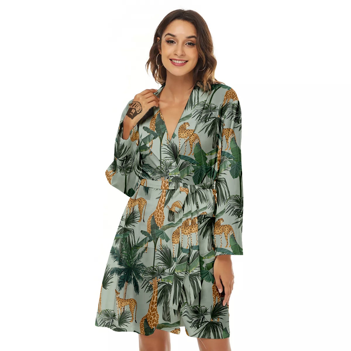Giraffe And Leopard Vintage Print Pattern Women's Robe-grizzshop