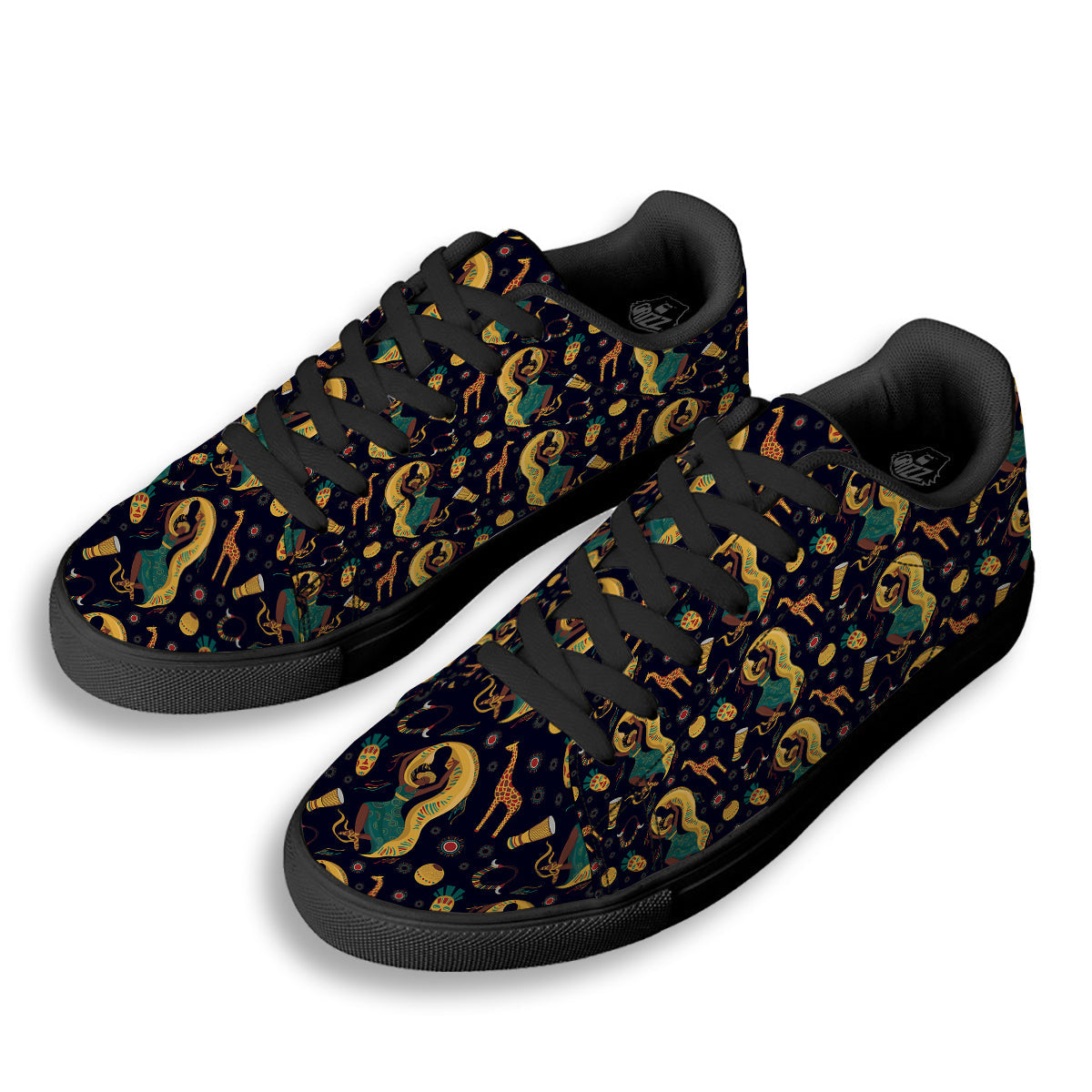 Giraffe Aztec Print Pattern Black Low Top Sneakers-grizzshop