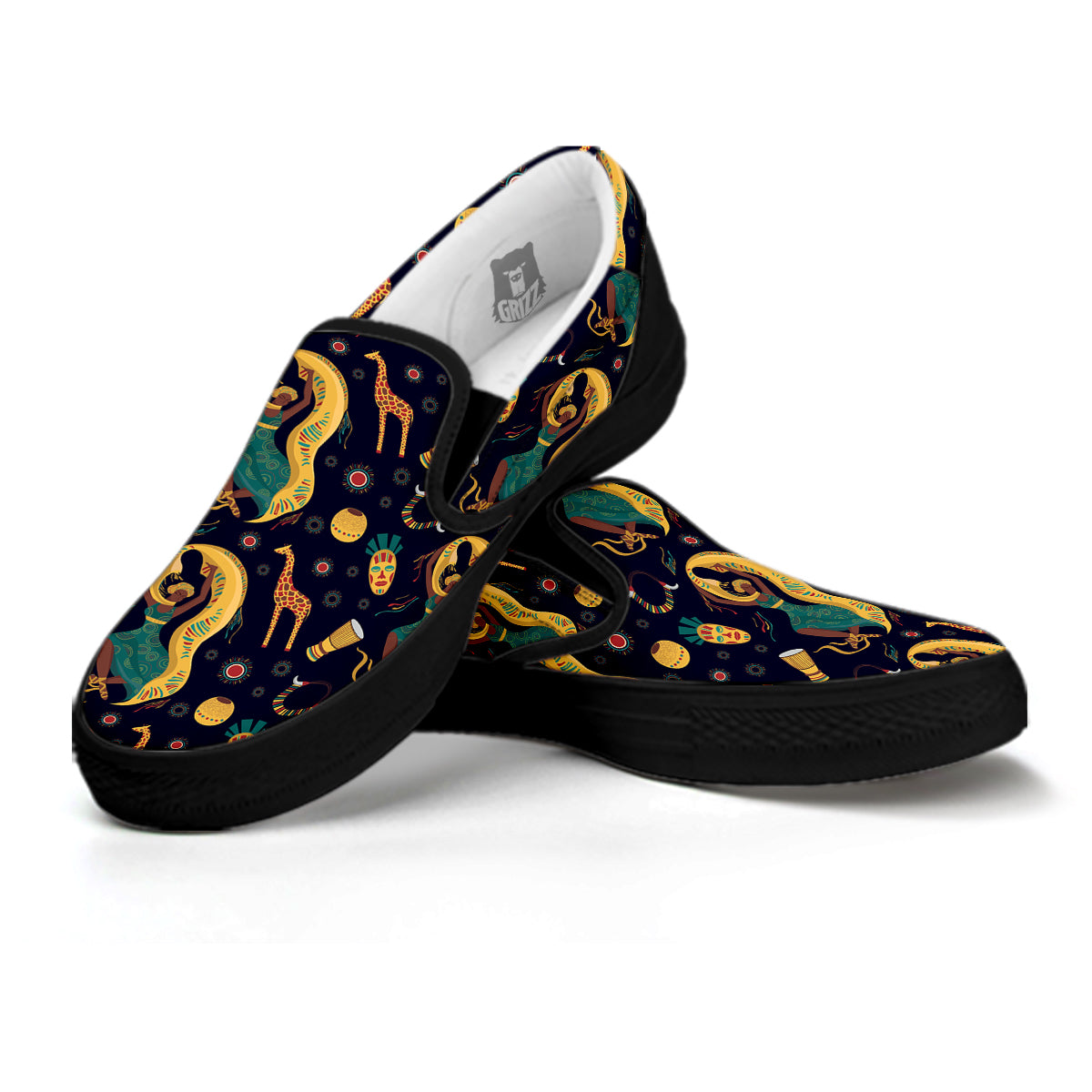 Giraffe Aztec Print Pattern Black Slip On Shoes-grizzshop