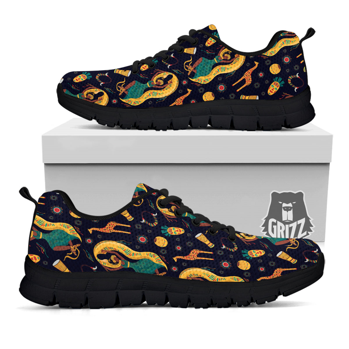 Giraffe Aztec Print Pattern Black Sneaker-grizzshop