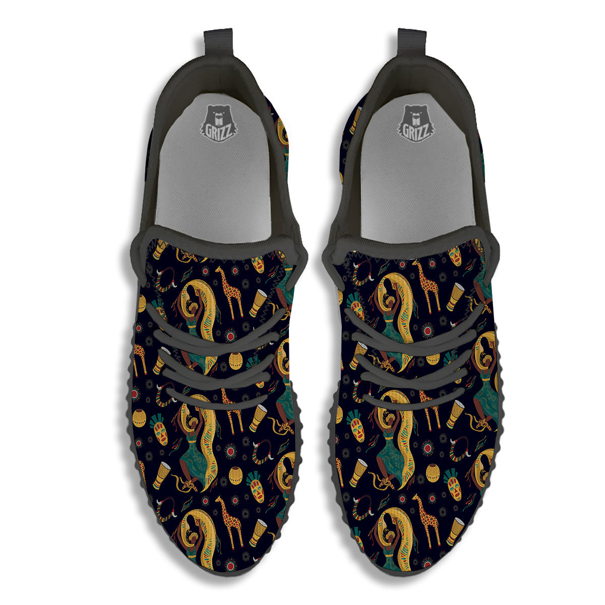 Giraffe Aztec Print Pattern Black Walking Shoes-grizzshop
