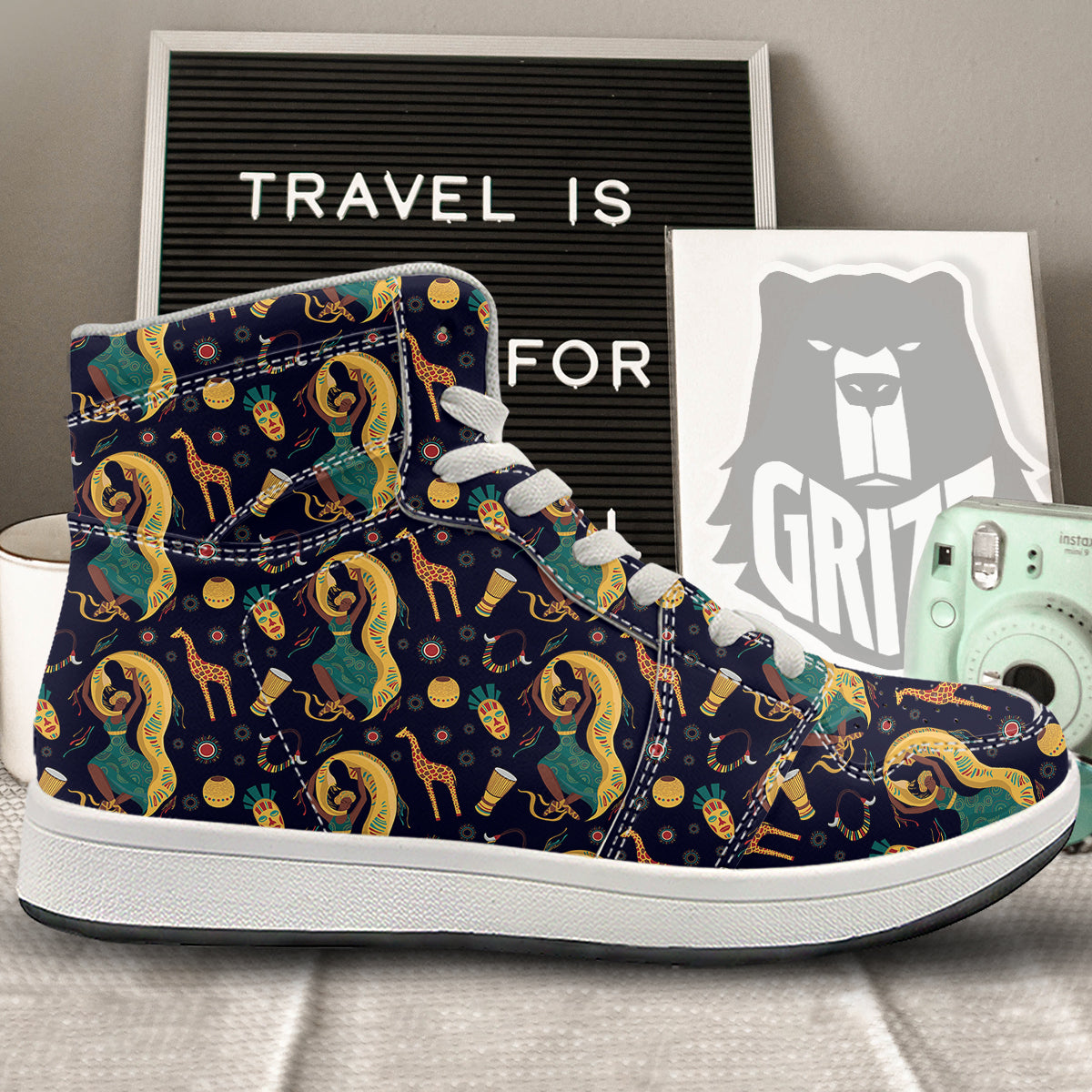 Giraffe Aztec Print Pattern High Top Sneakers-grizzshop