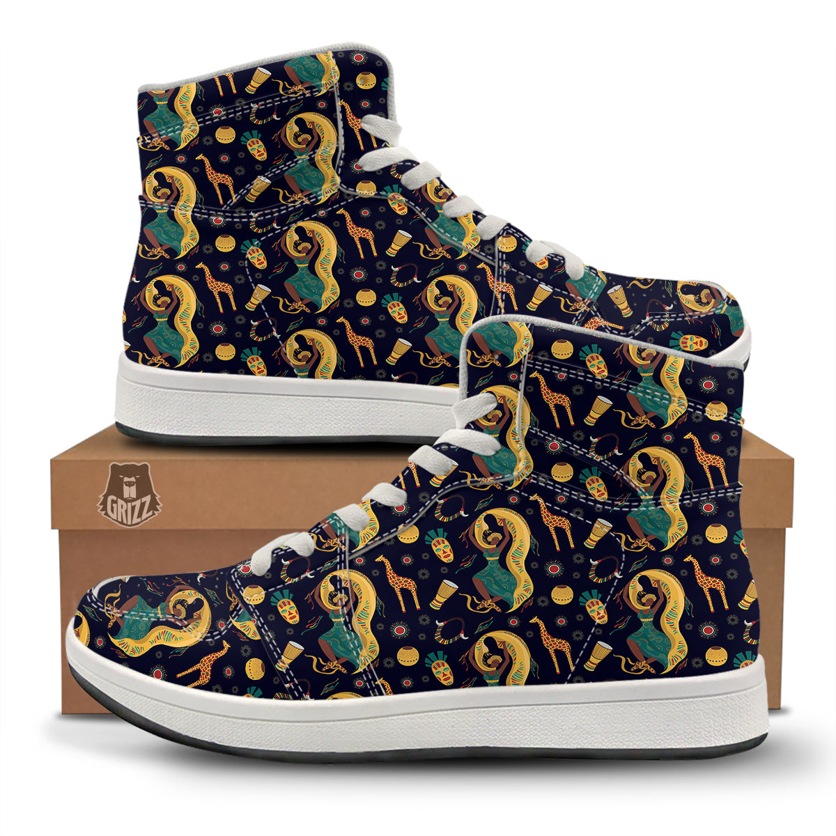 Giraffe Aztec Print Pattern High Top Sneakers-grizzshop